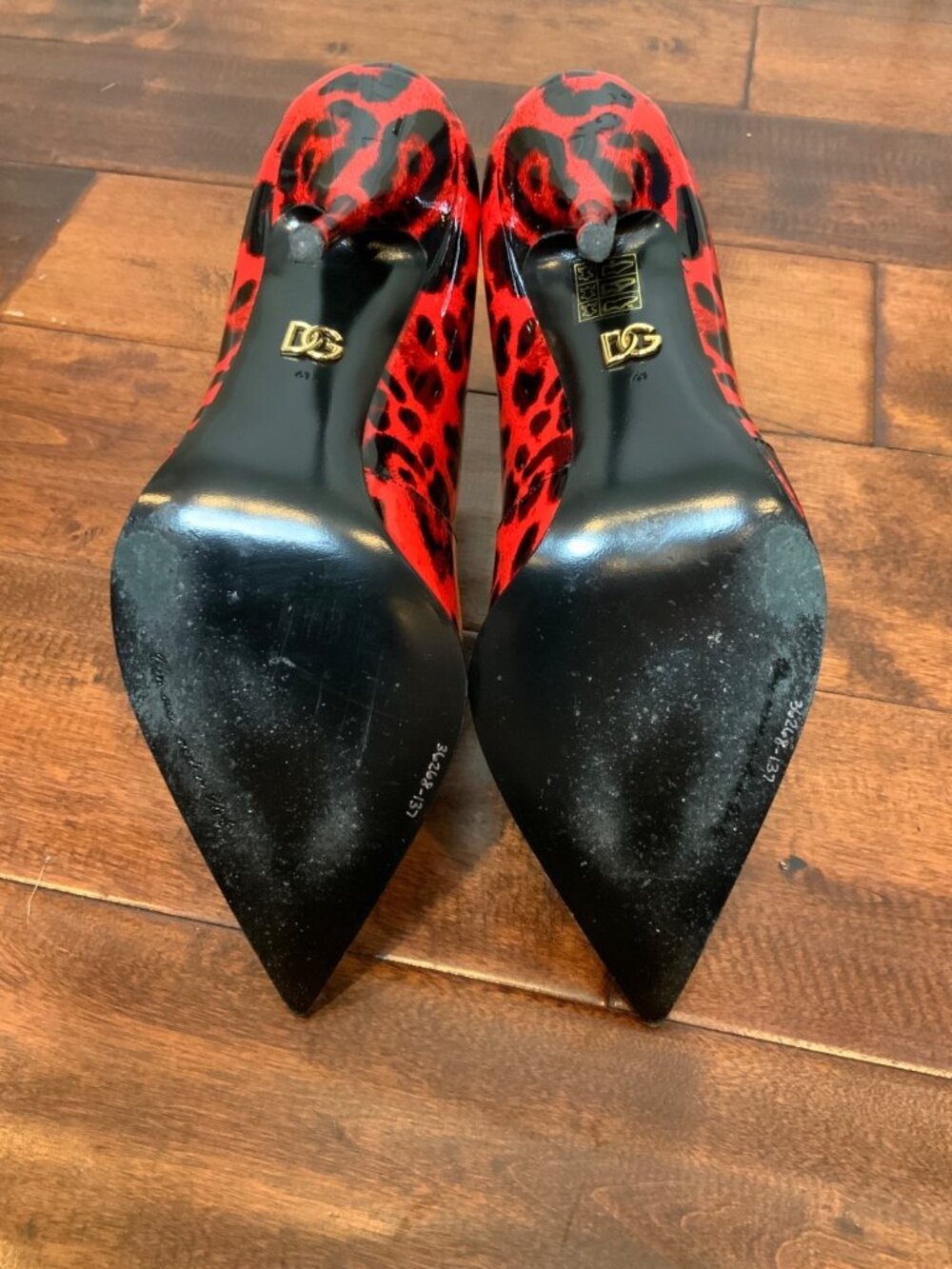 Dolce&Gabbana D&G Red & Black Leopard-Print Pointed Ankle Booties Size 10.5 | 41 - Picture 6 of 8